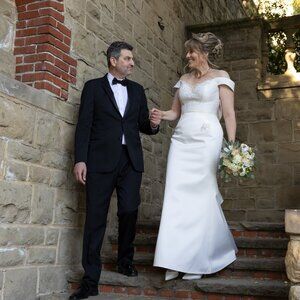 Bespoke, wedding gown, ivory, satin, corset top, trumpet skirt, 10-12 size